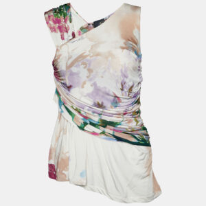 Just Cavalli Multicolor Printed Jersey Draped Sleeveless Top S
