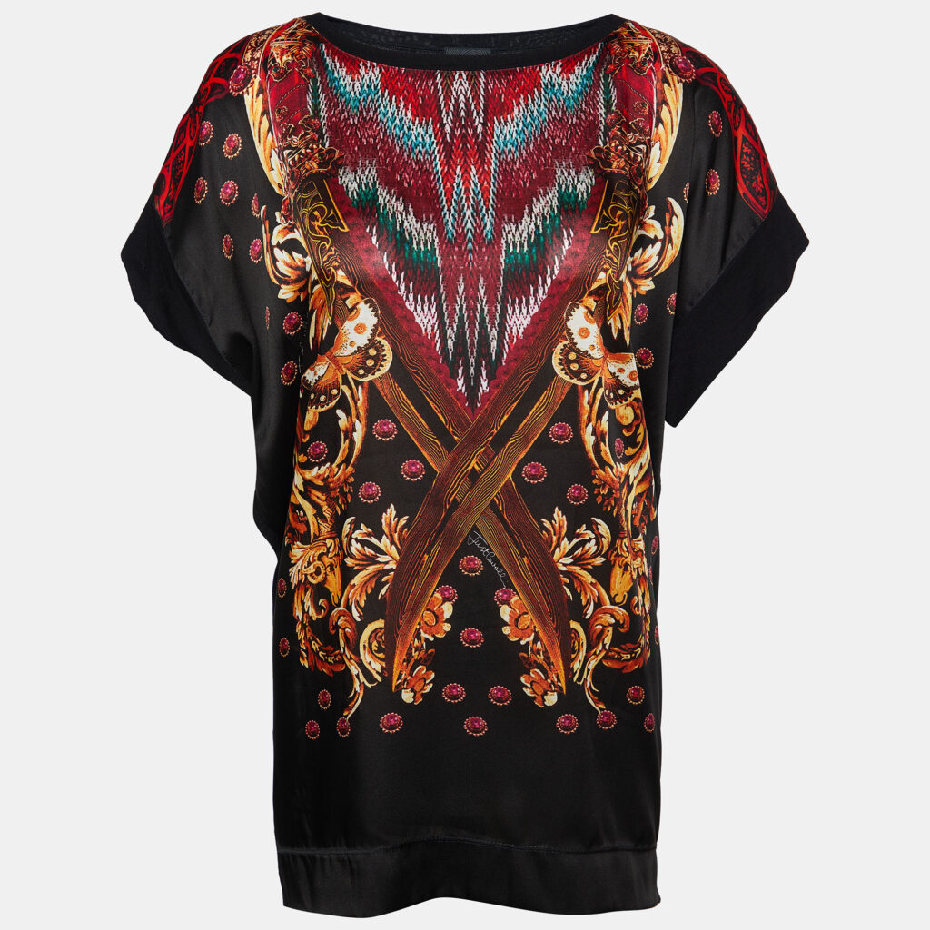 luxury-women-just-cavalli-used-clothes-p803701-002 Just Cavalli Black Printed Cotton Knit Oversized T-Shirt M