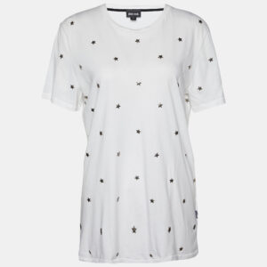 Just Cavalli White Cotton Knit Star Studded T-Shirt M