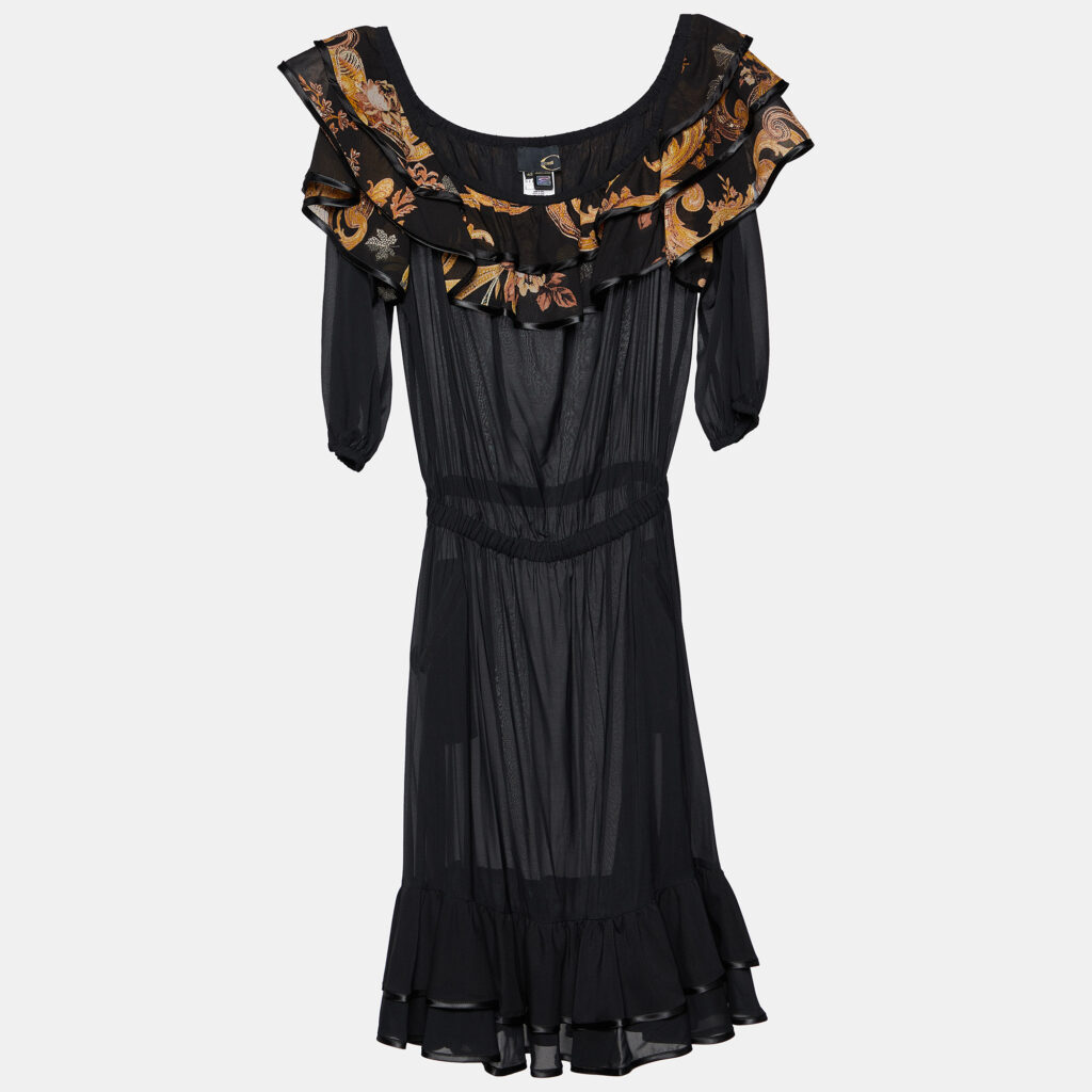 luxury-women-just-cavalli-used-clothes-p811563-001 Just Cavalli Black Printed Silk Tiered Midi Dress M