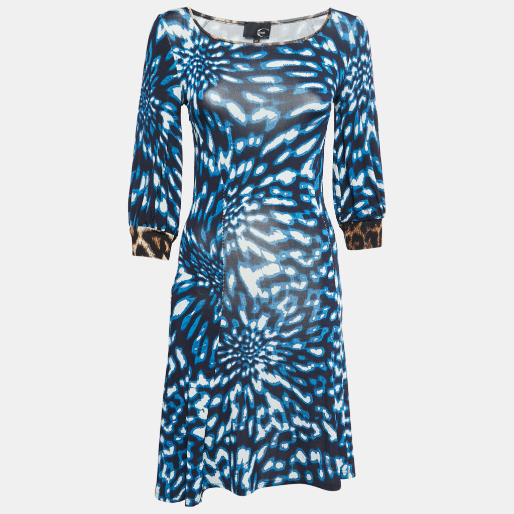 luxury-women-just-cavalli-used-clothes-p818959-005 Just Cavalli Blue Printed Jersey Long Sleeve Midi Dress S