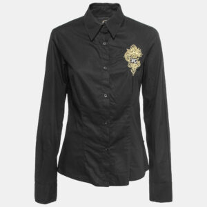 Just Cavalli Black Cotton Logo Crest Embroidered Shirt M