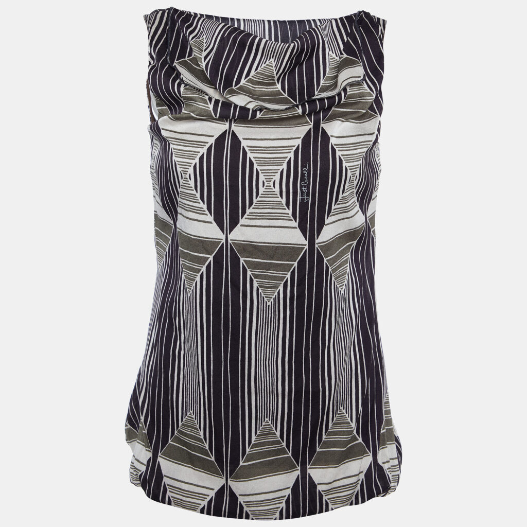 luxury-women-just-cavalli-used-clothes-p853360-001 Just Cavalli Brown Printed Silk Sleeveless Top M