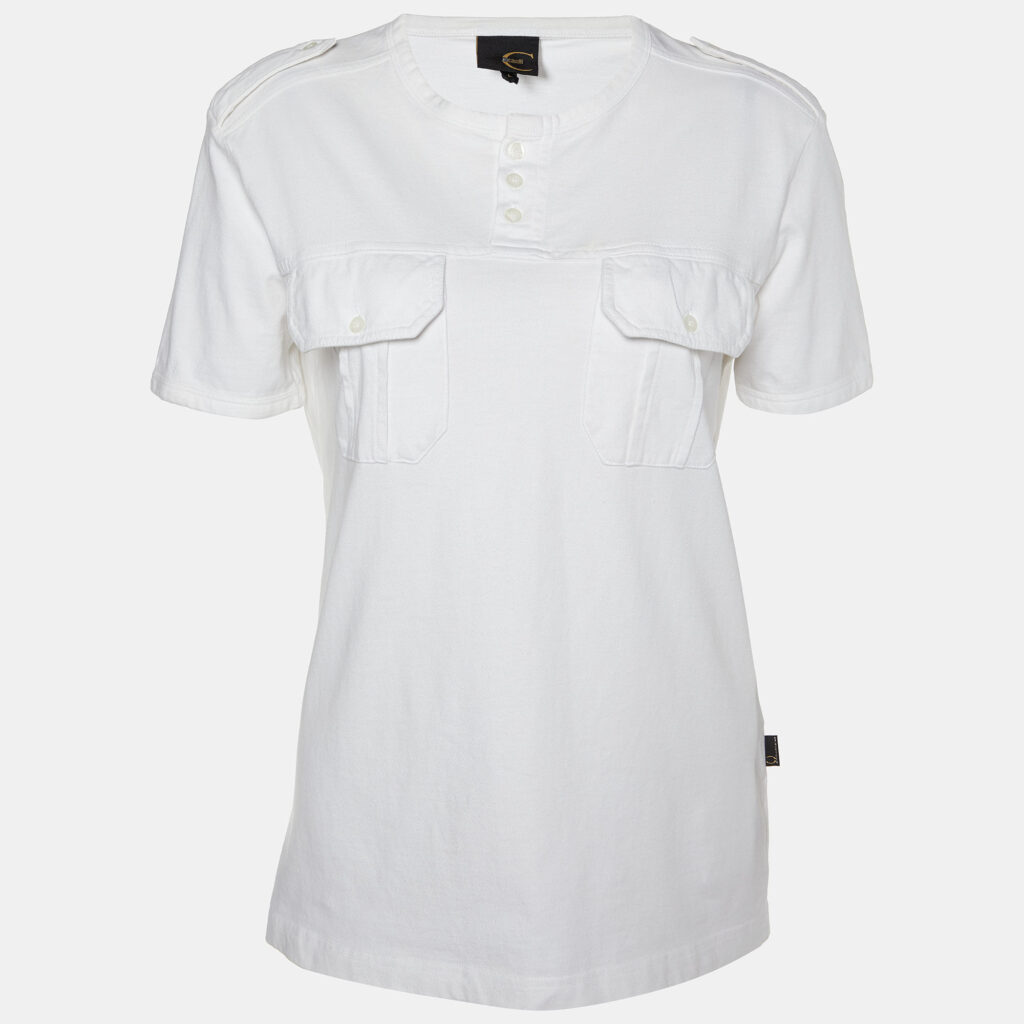 luxury-women-just-cavalli-used-clothes-p854057-001 Just Cavalli White Cotton Knit Round Neck T-Shirt L