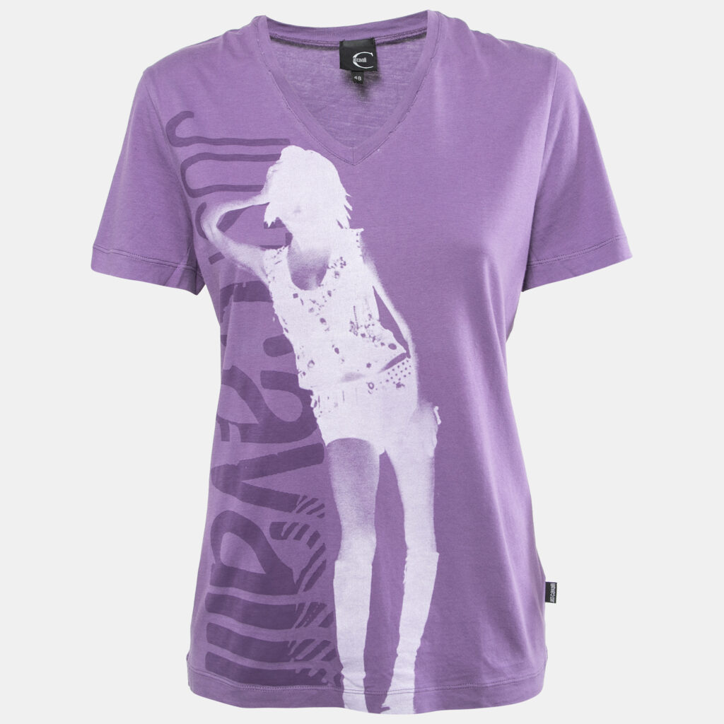 luxury-women-just-cavalli-used-clothes-p855048-005 Just Cavalli Purple Printed Cotton V-Neck T-Shirt L