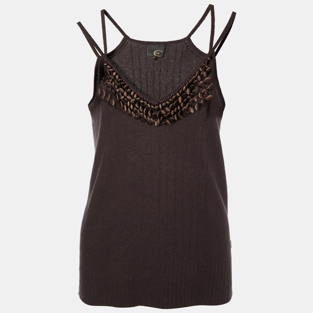 luxury-women-just-cavalli-used-clothes-p855855-003 Just Cavalli Brown Silk Knit Button Embellished Tank Top L