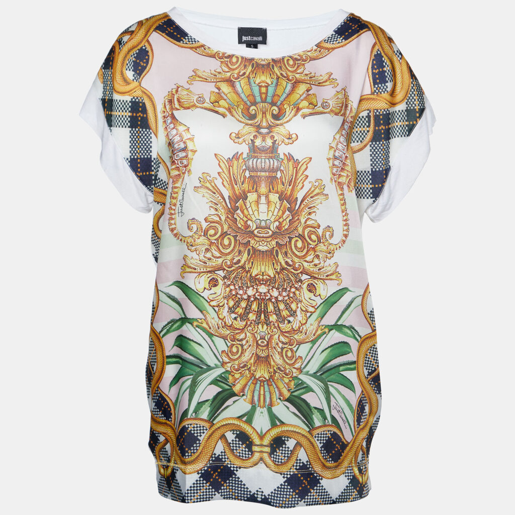 luxury-women-just-cavalli-used-clothes-p862036-004 Just Cavalli White Printed Modal Knit Oversized Top S