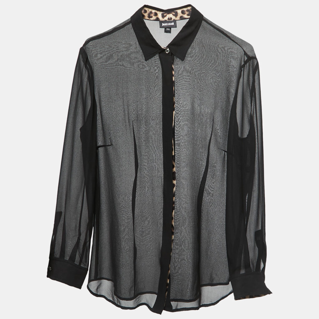 luxury-women-just-cavalli-used-clothes-p862335-003 Just Cavalli Black Chiffon Button Front Sheer Shirt Blouse M