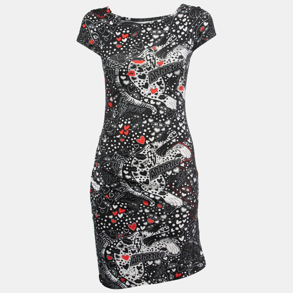 luxury-women-just-cavalli-used-clothes-p863147-004 Just Cavalli Black All-Over Print Stretch Nylon Mini Dress M