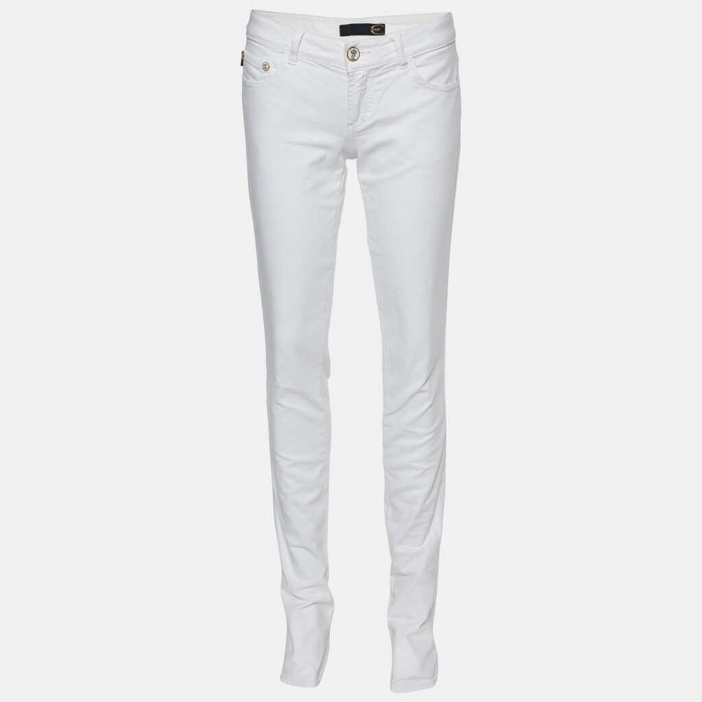 Just Cavalli White Denim Embroidered Pocket Detail Jeans S Waist: 30.5"