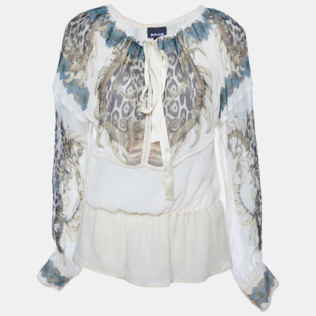 luxury-women-just-cavalli-used-clothes-p864465-001 Just Cavalli Cream Printed Silk Chiffon Top S