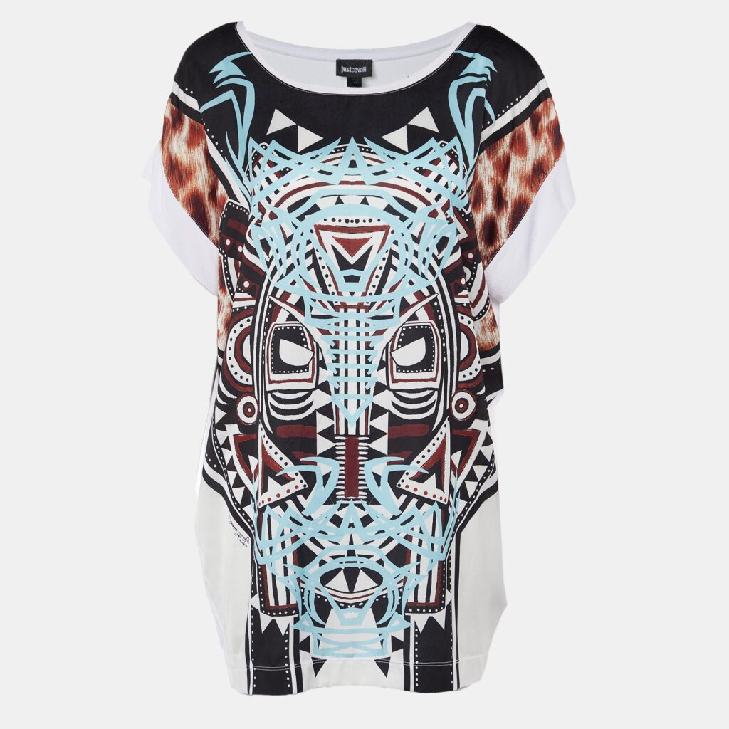luxury-women-just-cavalli-used-clothes-p866996-003 Just Cavalli Multicolor Printed & Knit Tunic Top