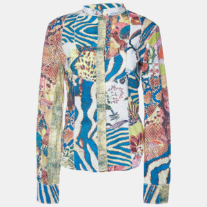 Just Cavalli Multicolor Patchwork Printed Cotton Button Front Shirt M