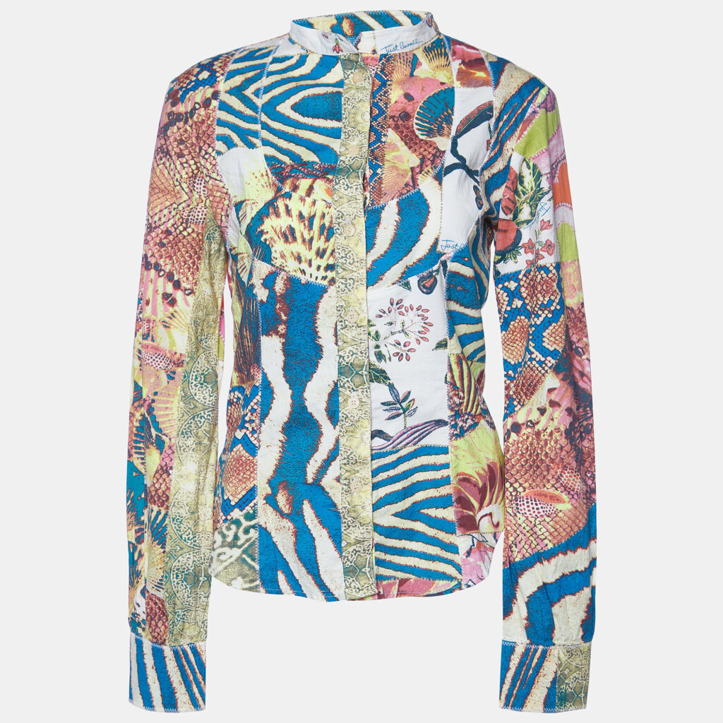 luxury-women-just-cavalli-used-clothes-p948294-006 Just Cavalli Multicolor Patchwork Printed Cotton Button Front Shirt M