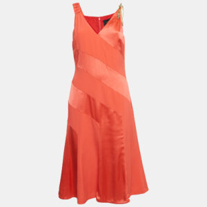 Class by Roberto Cavalli Red Crepe and Satin Snake Embellished Panelled Midi Dress L