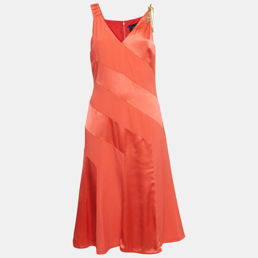 luxury-women-just-cavalli-used-clothes-p960654-001 Class by Roberto Cavalli Red Crepe and Satin Snake Embellished Panelled Midi Dress L