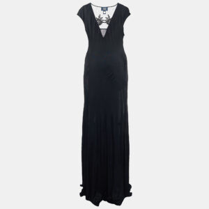 Class by Roberto Cavalli Black Jersey Embellished Sleeveless Maxi Dress L