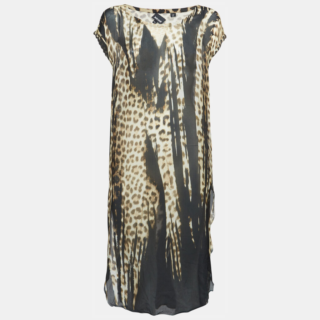 luxury-women-just-cavalli-used-clothes-p978361-004 Just Cavalli Brown Leopard Print Silk Sheer Midi Dress S