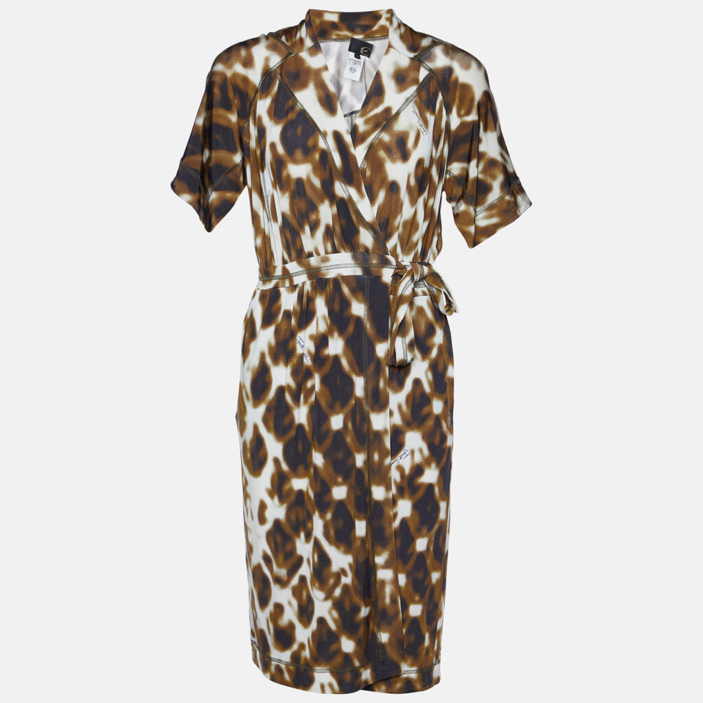 luxury-women-just-cavalli-used-clothes-p985253-001 Just Cavalli Brown Printed Jersey Wrap Dress S