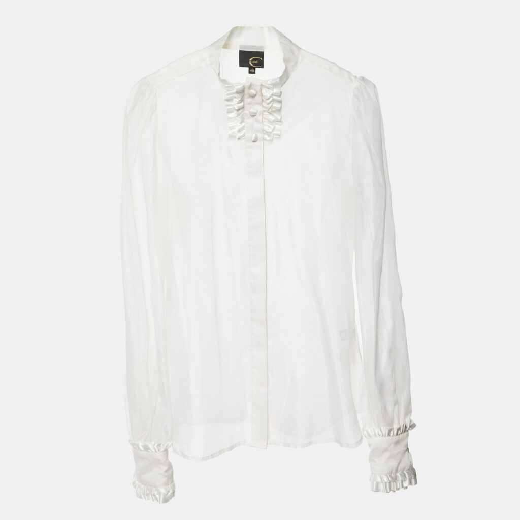 luxury-women-just-cavalli-used-clothes-p993631-002 Just Cavalli White Silk Organza Ruffled Sheer Blouse L