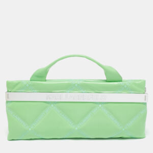Karl Lagerfeld Light Green Logo Quilted Leather K/Kross Baguette Bag