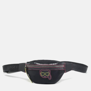 Karl Lagerfeld Black Leather and Nylon K/Ikonik Convertible Bumbag
