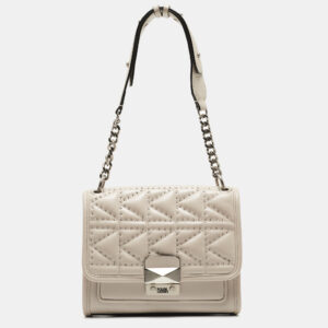 Karl Lagerfeld Beige Quilted Studded Leather Shoulder Bag