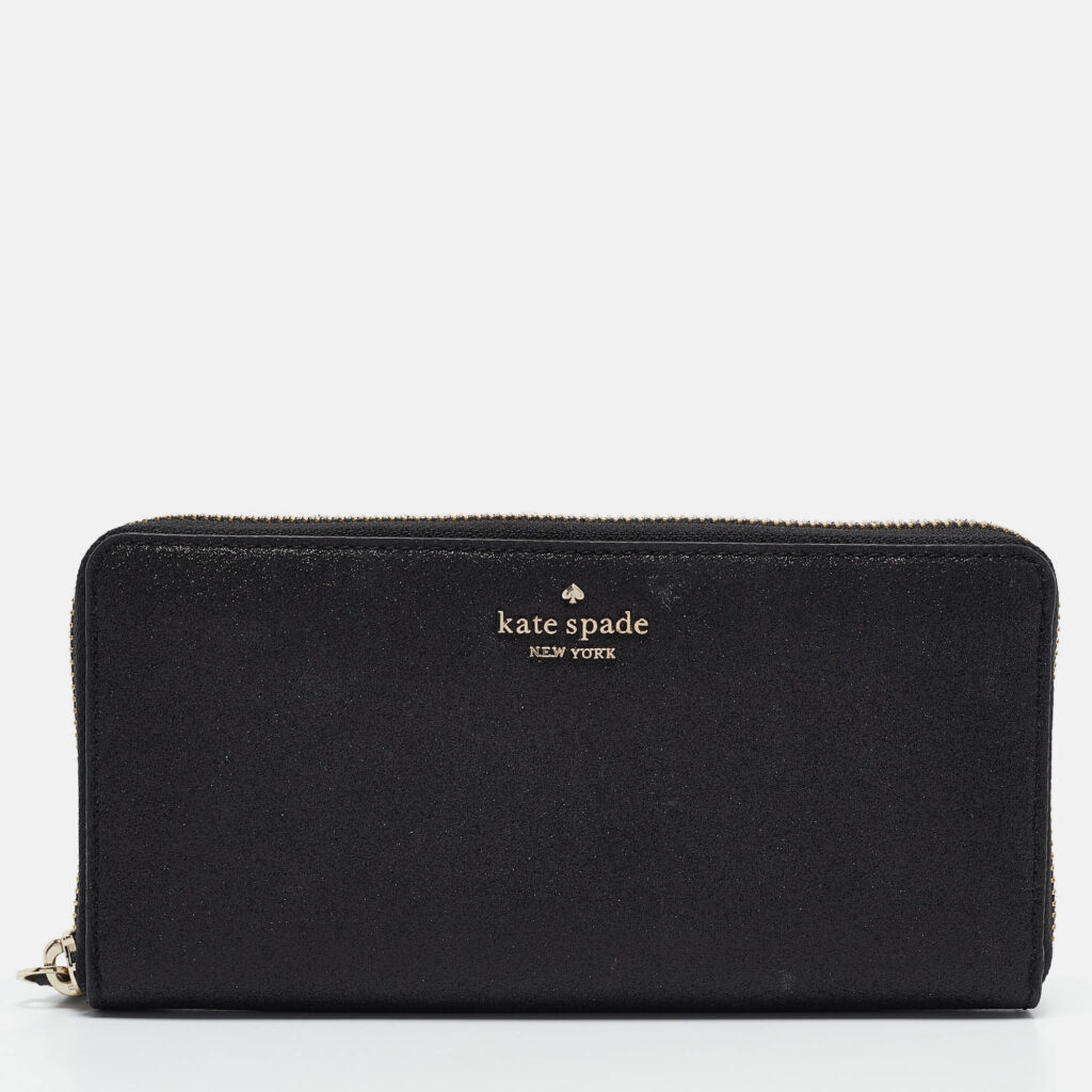 luxury-women-kate-spade-used-handbags-p1075737-001 Kate Spade Black Glitter Leather New York Joeley Zip Continental Wallet