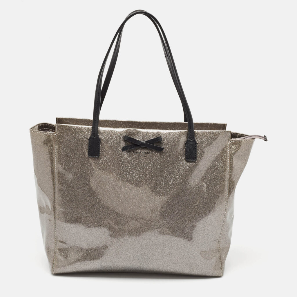luxury-women-kate-spade-used-handbags-p1113592-013 Kate Spade Dark Beige Glitter PVC Mavis Street Taden Tote