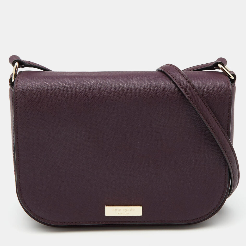 luxury-women-kate-spade-used-handbags-p1115999-012 Kate Spade Plum Purple Leather Large Laurel Way Carsen Crossbody Bag