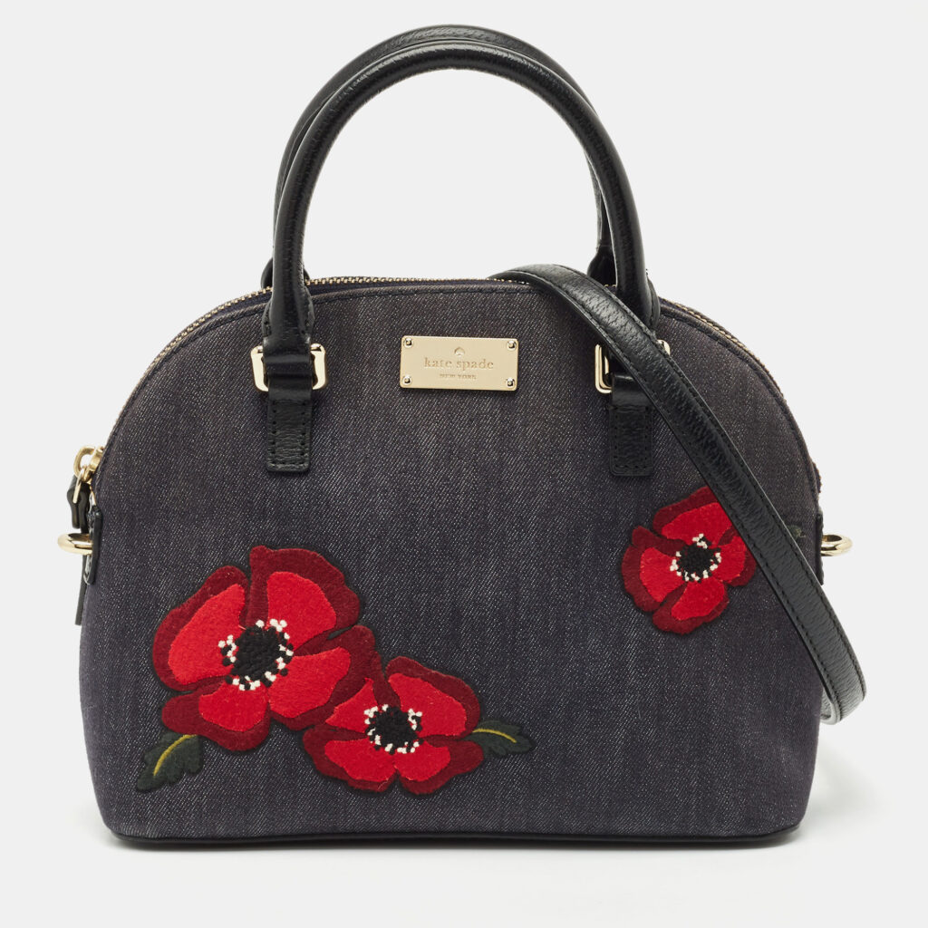 luxury-women-kate-spade-used-handbags-p1162901-008 Kate Spade Navy Blue Denim and Leather Mini Carli Groove Street Poppy Bag