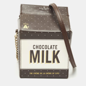 Kate Spade Choco Brown Leather Milk Carton Printed Crossbody Bag