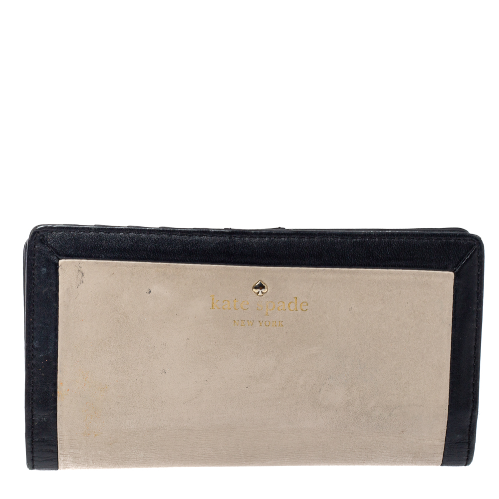 luxury-women-kate-spade-used-handbags-p371325-009 Kate Spade Beige/Black Leather Long Wallet