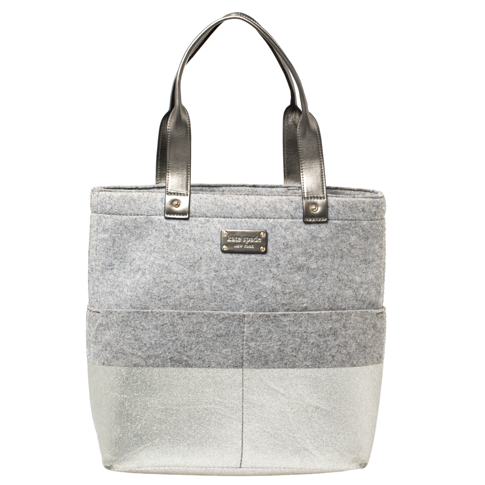 luxury-women-kate-spade-used-handbags-p386958-011 Kate Spade Grey Frosted Wool and Leather Quinn Tote