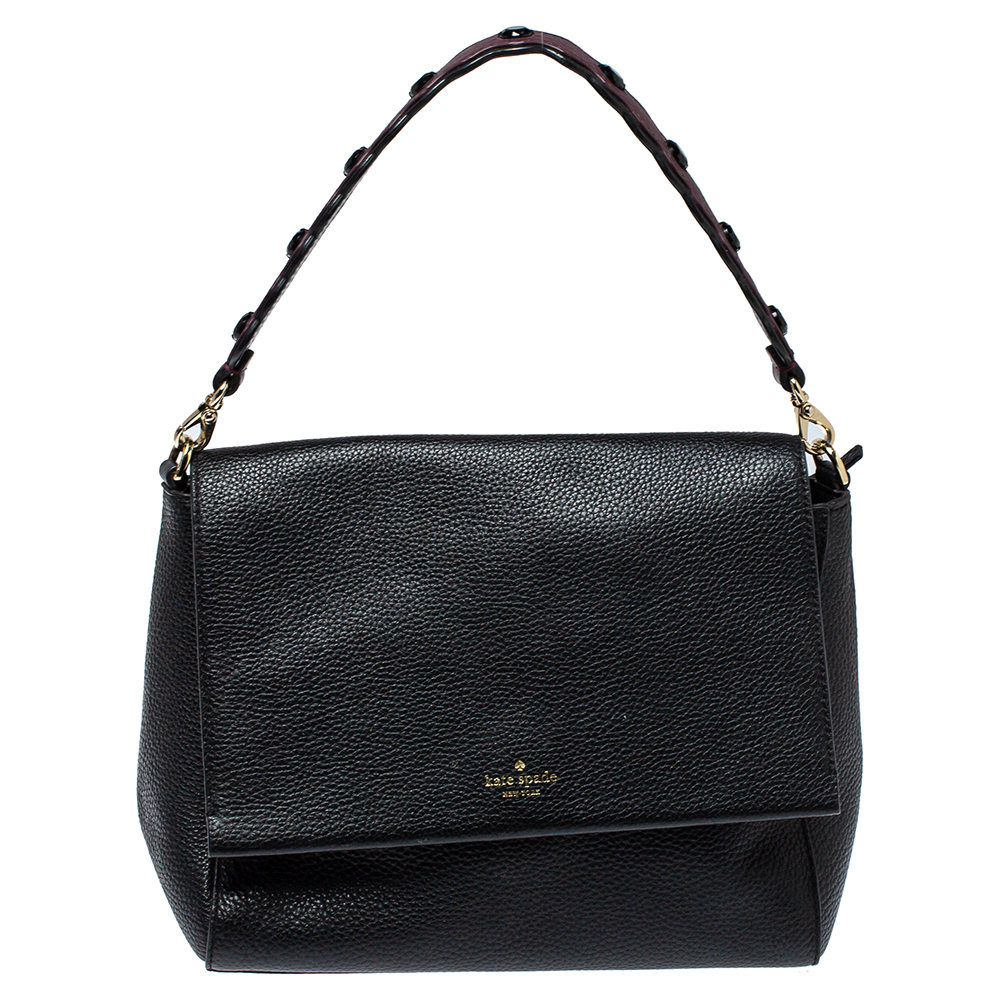 Kate Spade Black Leather Flap Satchel