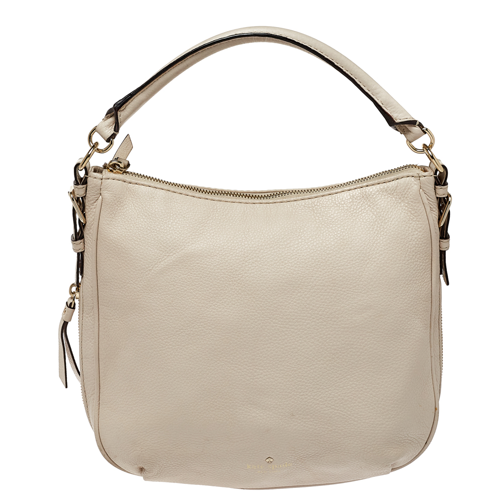 luxury-women-kate-spade-used-handbags-p413878-003 Kate Spade Linen White Leather Small Cobble Hill Ella Hobo