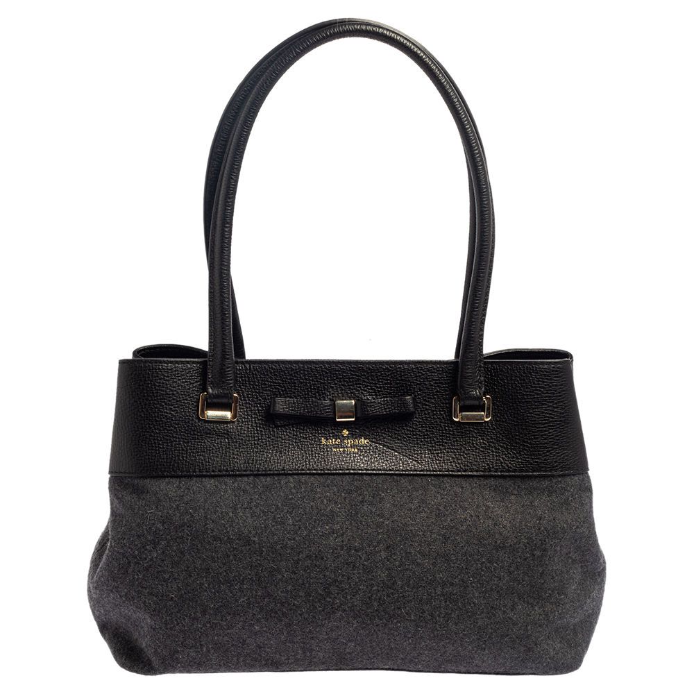 luxury-women-kate-spade-used-handbags-p433689-004 Kate Spade Grey/Black Wool and Leather Henderson Street Tote