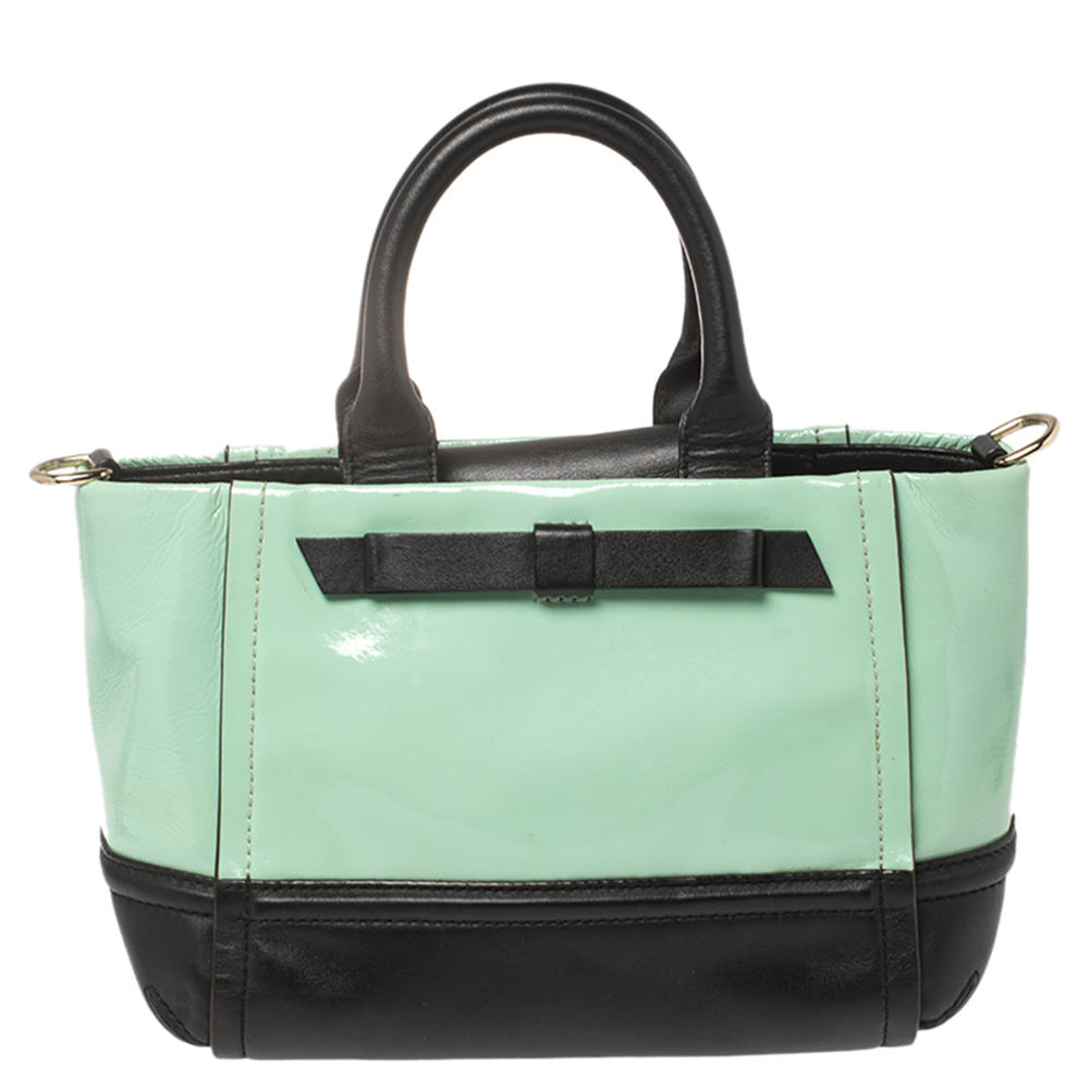 luxury-women-kate-spade-used-handbags-p457216-007 Kate Spade Mint Green/Black Patent and Leather Chelsea Park Gigi Tote