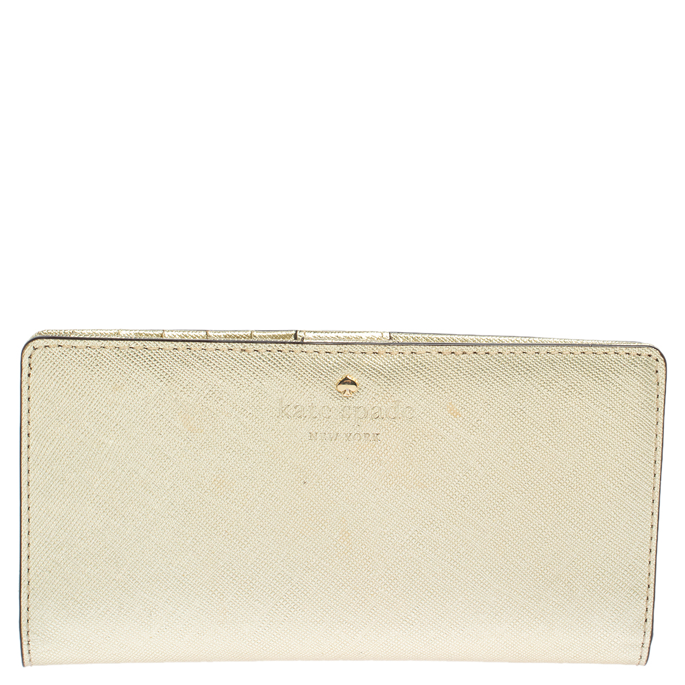 luxury-women-kate-spade-used-handbags-p463481-010 Kate Spade Metallic Gold Leather Long Flap Wallet