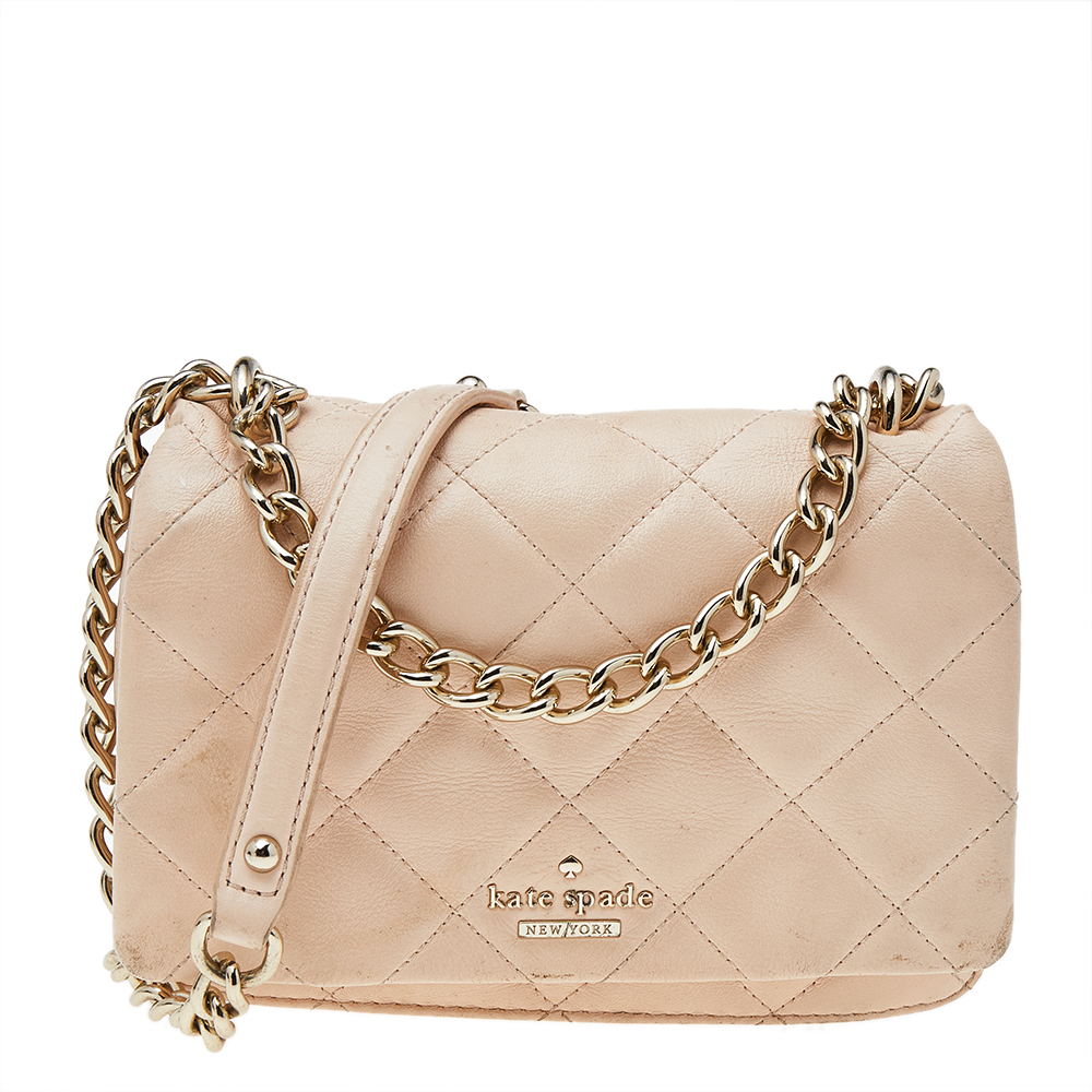 luxury-women-kate-spade-used-handbags-p527436-008-2 Kate Spade Beige Quilted Leather Mini Emerson Place Vivenna Shoulder Bag