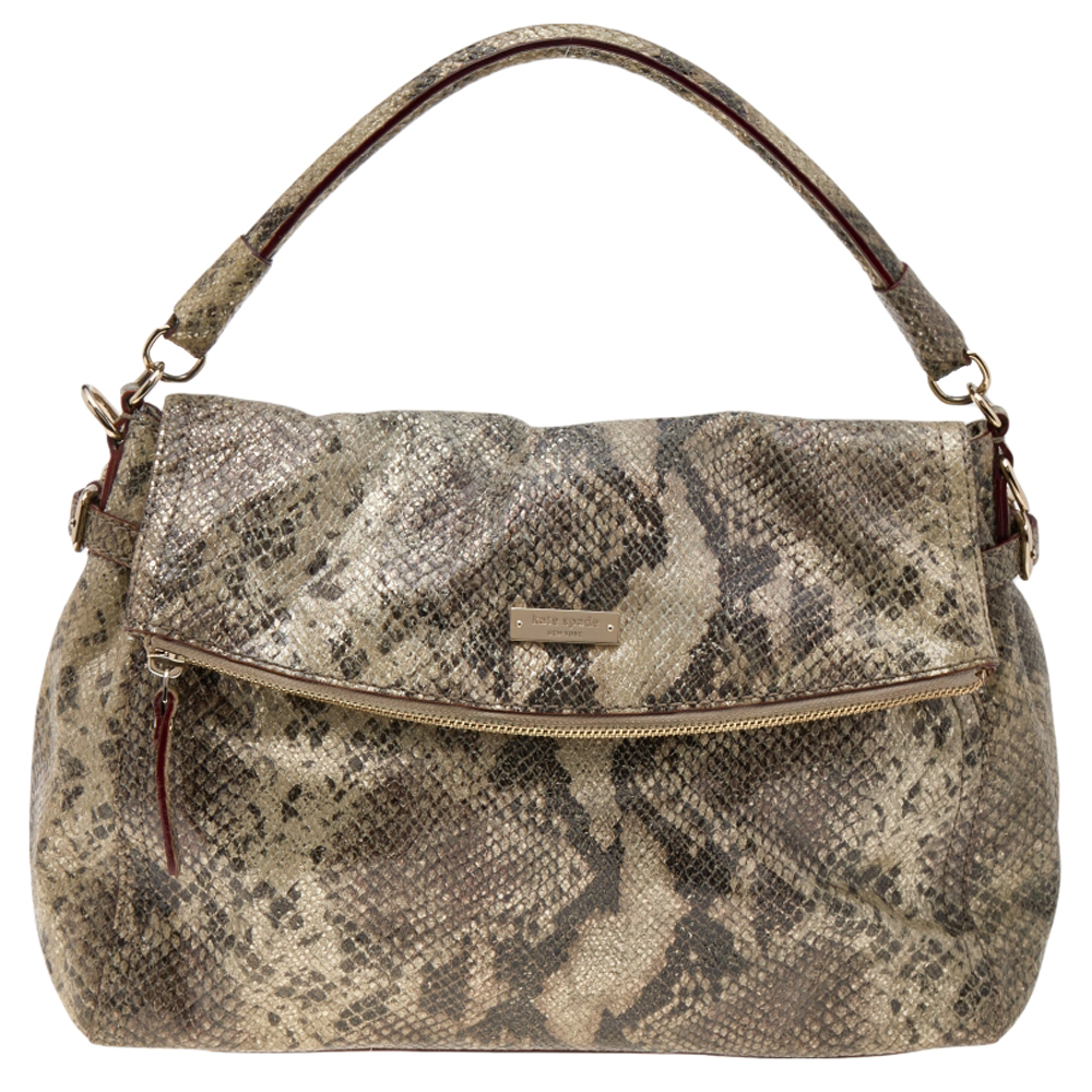 luxury-women-kate-spade-used-handbags-p570627-008-2 Kate Spade Metallic Two Tone Python Embossed Leather Top Handle Bag