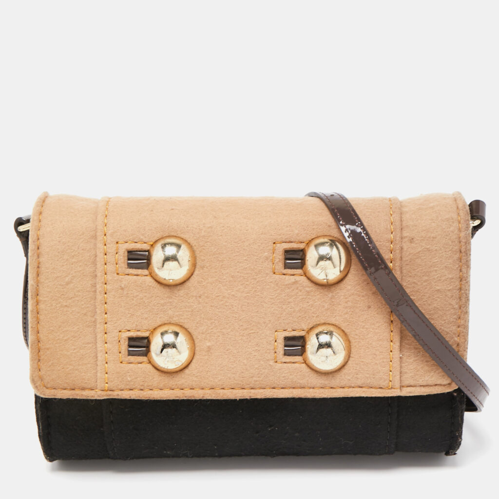 luxury-women-kate-spade-used-handbags-p848278-011 Kate Spade Black/Beige Wool and Patent Leather Beantown Lene Crossbody Bag