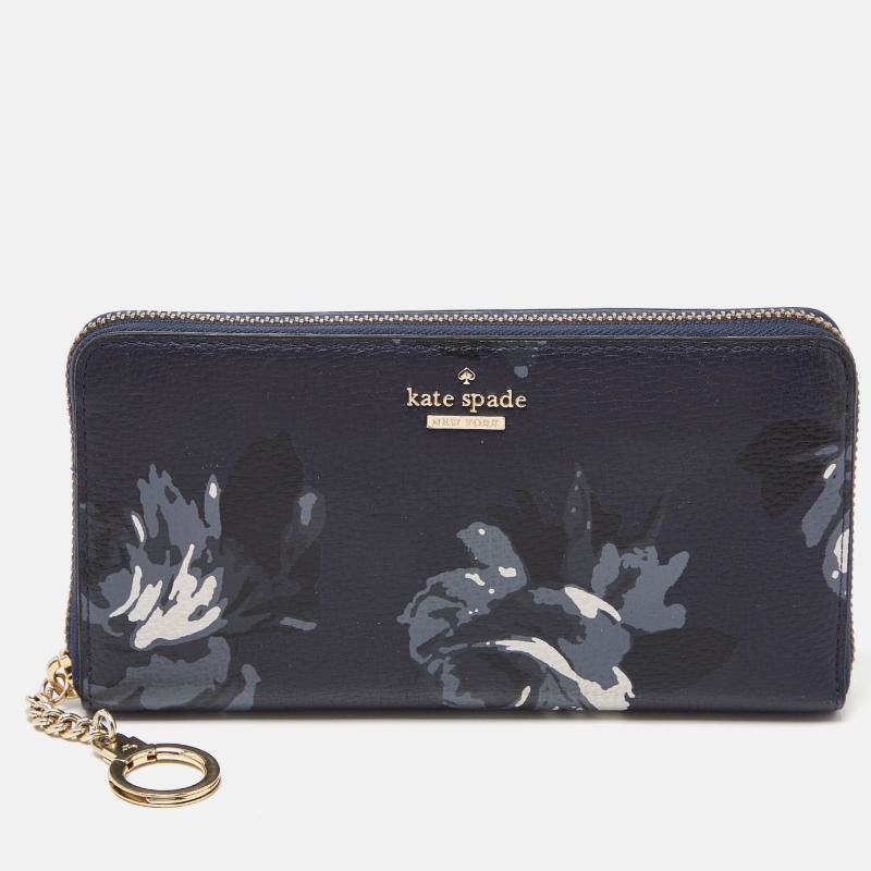 luxury-women-kate-spade-used-handbags-p983764-1716381234-006 Kate Spade Blue FLoral Print Leather Zip Around Wallet