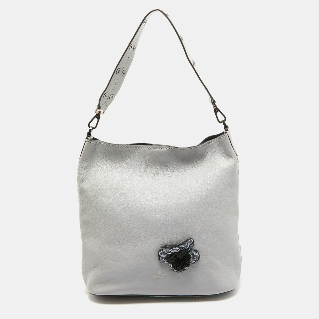 luxury-women-kate-spade-used-handbags-p986665-013 Kate Spade Grey Floral Applique Leather Atlantic Avenue Libby Bucket Bag