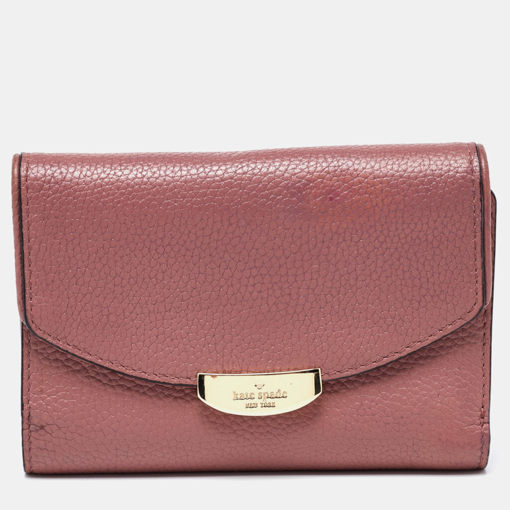 luxury-women-kate-spade-used-handbags-p993086-011 Kate Spade Pink Leather Trifold Compact Wallet