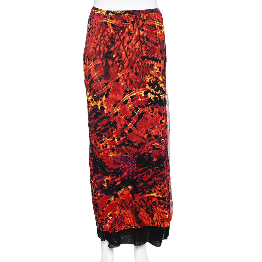 luxury-women-kenzo-jeans-used-clothes-p565234-003-2 Kenzo Jeans Orange Printed Jersey Skirt L
