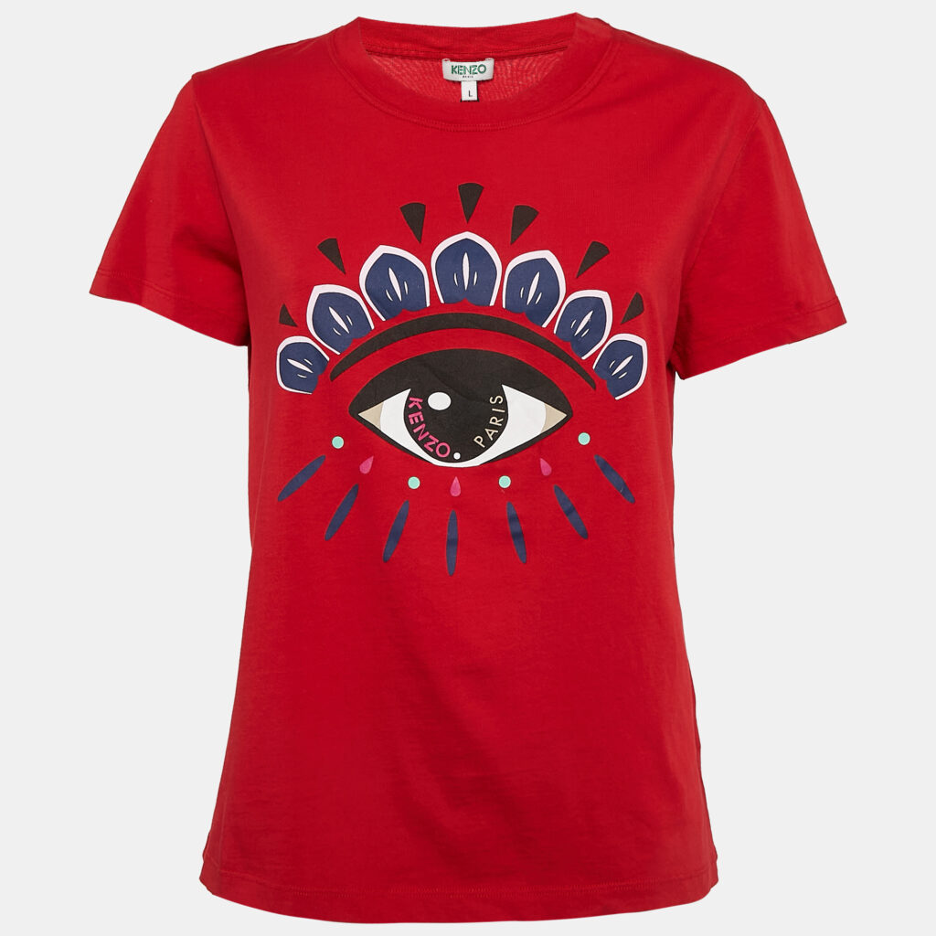 Kenzo Red Logo Tiger Print Crew Neck T-Shirt L