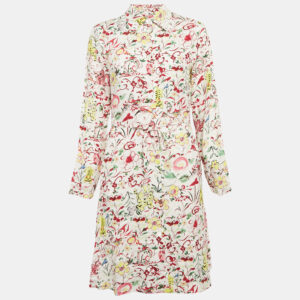 Kenzo White Printed Viscose Button Front Belted Dress S