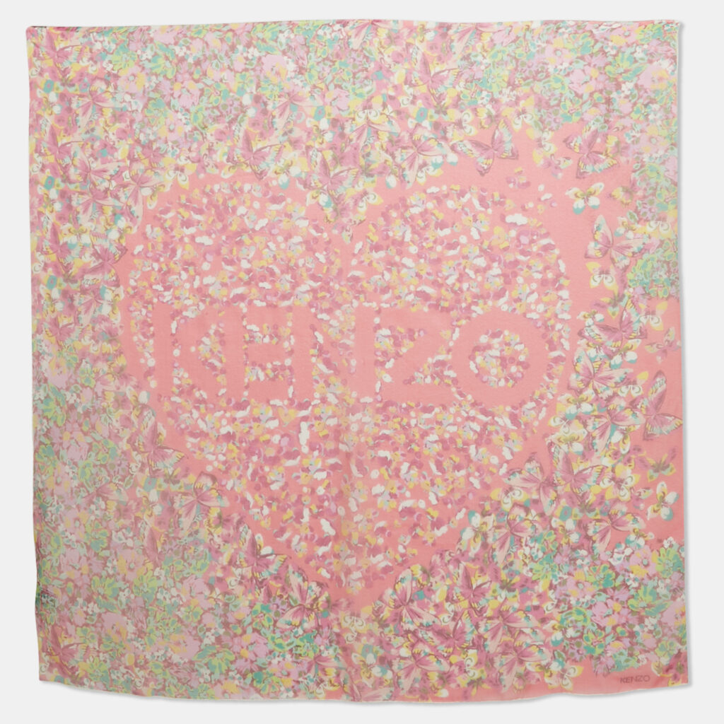 luxury-women-kenzo-used-accessories-p1055908-001 Kenzo Pink Floral Print Silk Square Scarf