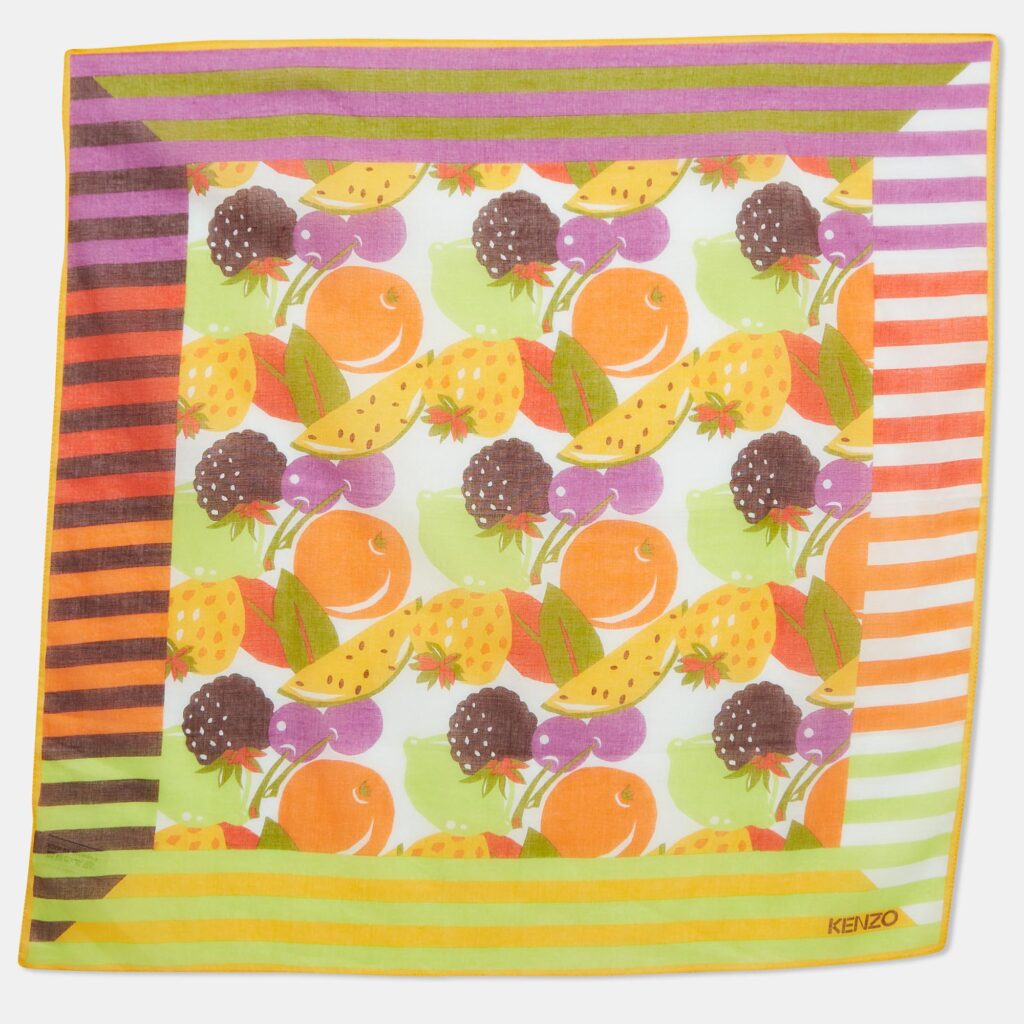 luxury-women-kenzo-used-accessories-p984361-005 Kenzo Multicolor Fruits Print Cotton Square Scarf